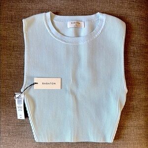 Babaton Ribbed Sleeveless Top in powder blue. NWT.